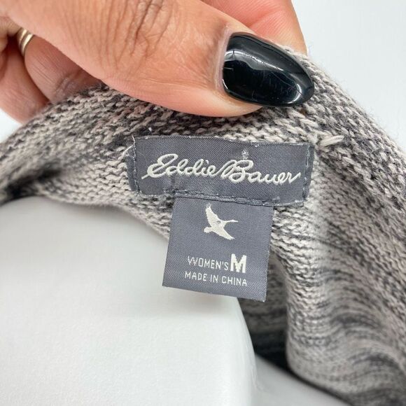 Eddie Bauer Women’s Gray Cotton Stripe Notch Neck Split Roll Pullover Sweater M - Picture 10 of 14